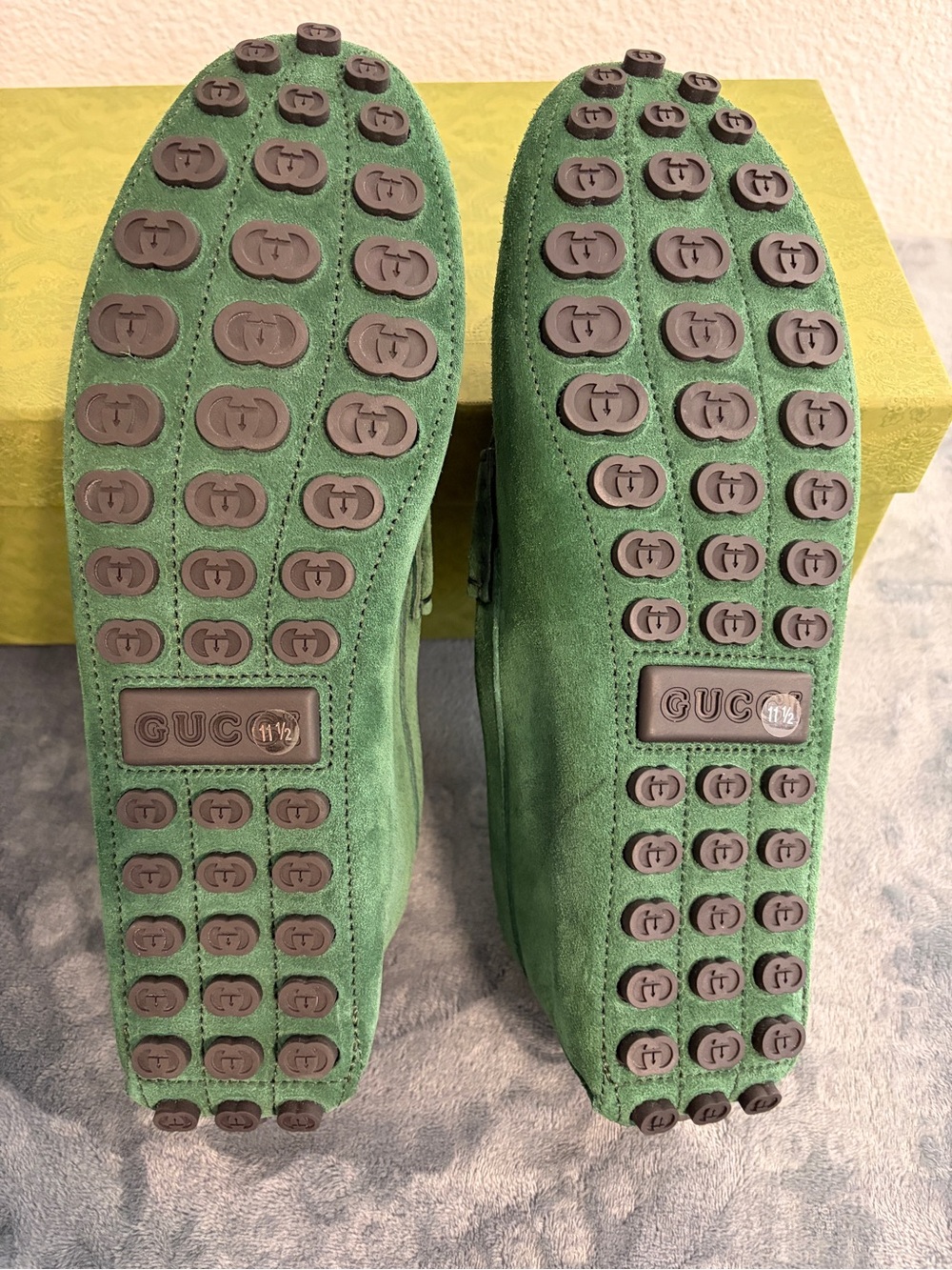 Brand New Men’s Gucci Driver Horsebit Suede Vintage Green Sz 11.5 (US 12) - Picture 7 of 8